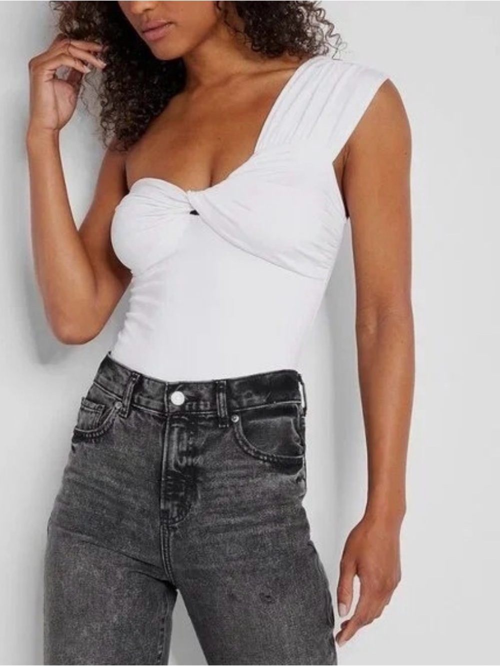 Express Body Contour Compression One Shoulder Twist Thong Bodysuit - Small